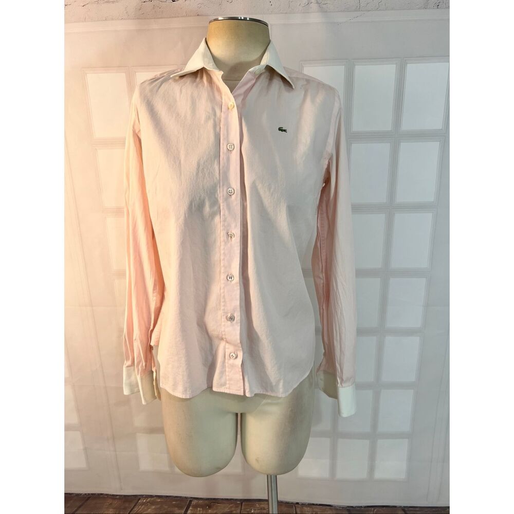 Vintage Lacoste Light Pink White Trim Long Sleeve Button Down Shirt Size 42